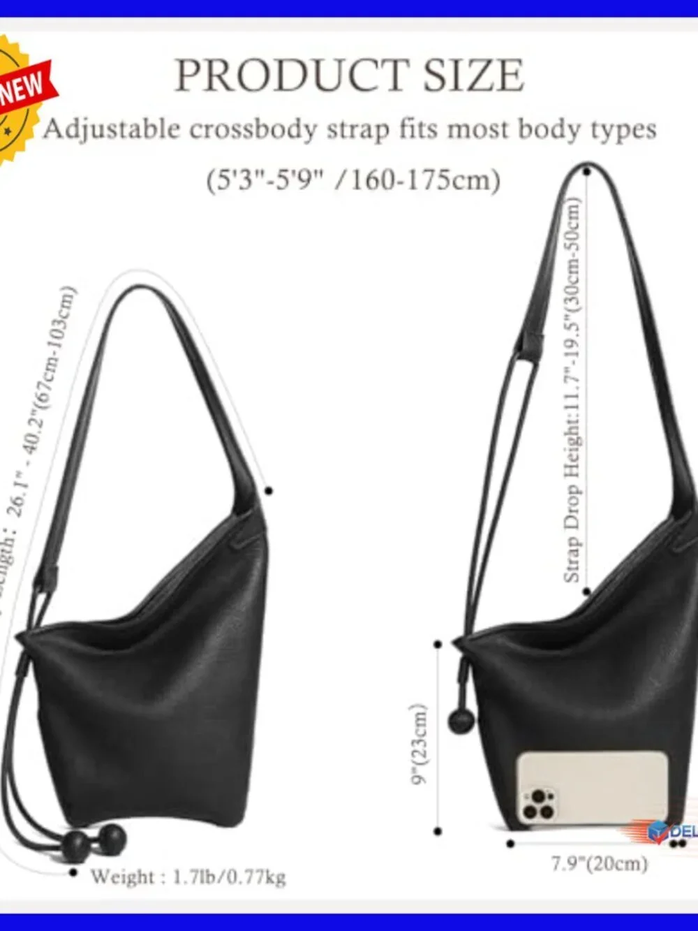 Genuine Leather Hobo Tote Bag with Adjustable Crossbody Strap